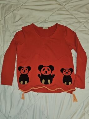 Retro red shirt hippie teddy bears red faded long sleeve Pullover Comfy